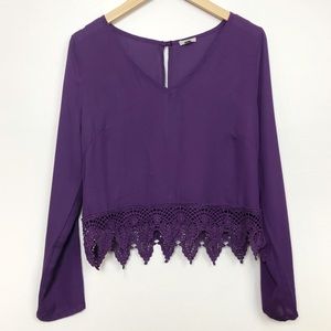 Ecote Purple Lace Crochet Trim Crop Top